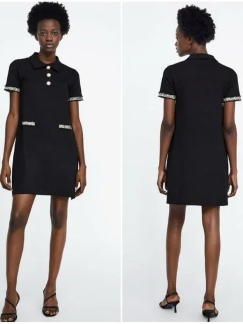 ZARA Elegant Black Dress with Gold Accents